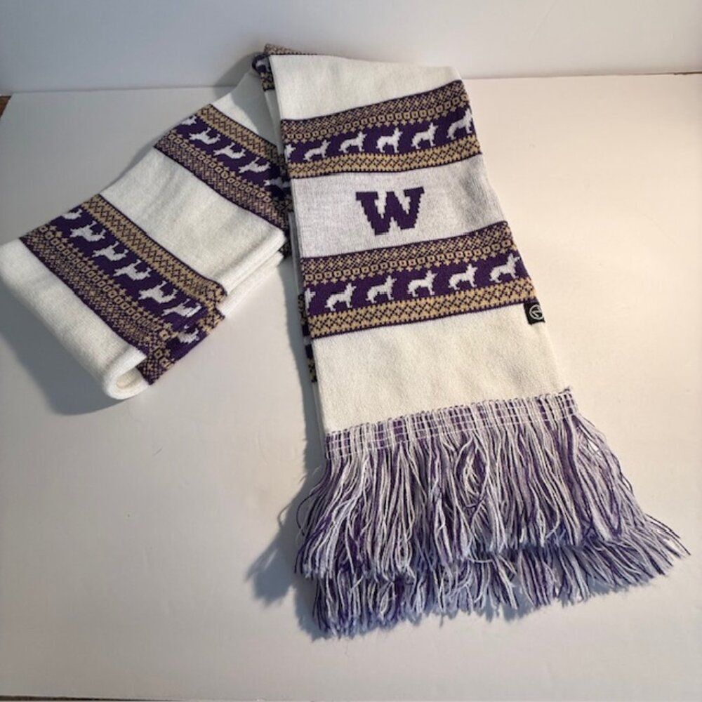 Zephyr University of Washington Huskies White Purple and Gold Fringed Neck Scarf
